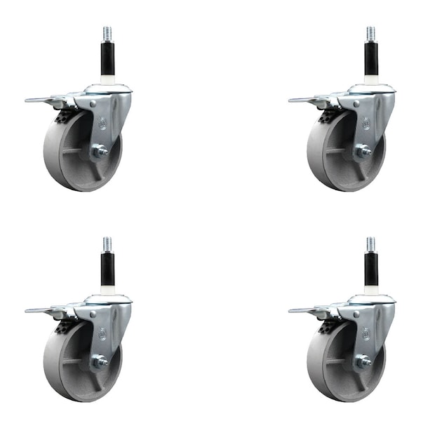 4'' Semi Steel Swivel 7/8'' Expanding Stem Caster Set Total Lock Brake, 4PK